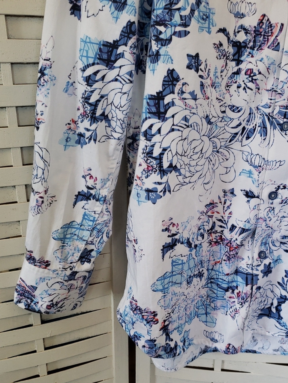 Robert Graham Men’s Blue Floral Button-Up Shirt Jacket M - Picture 3 of 7